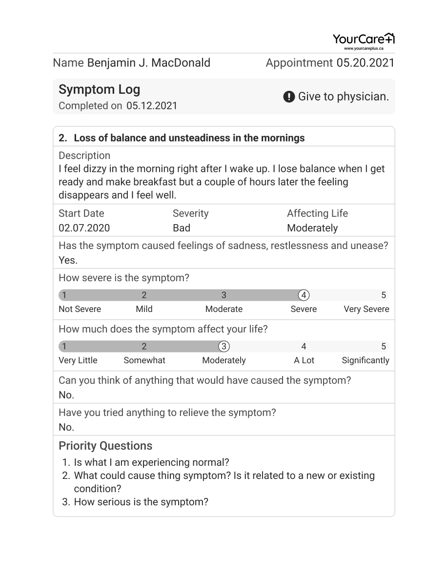 Output: Printable sheets to bring to an appointment