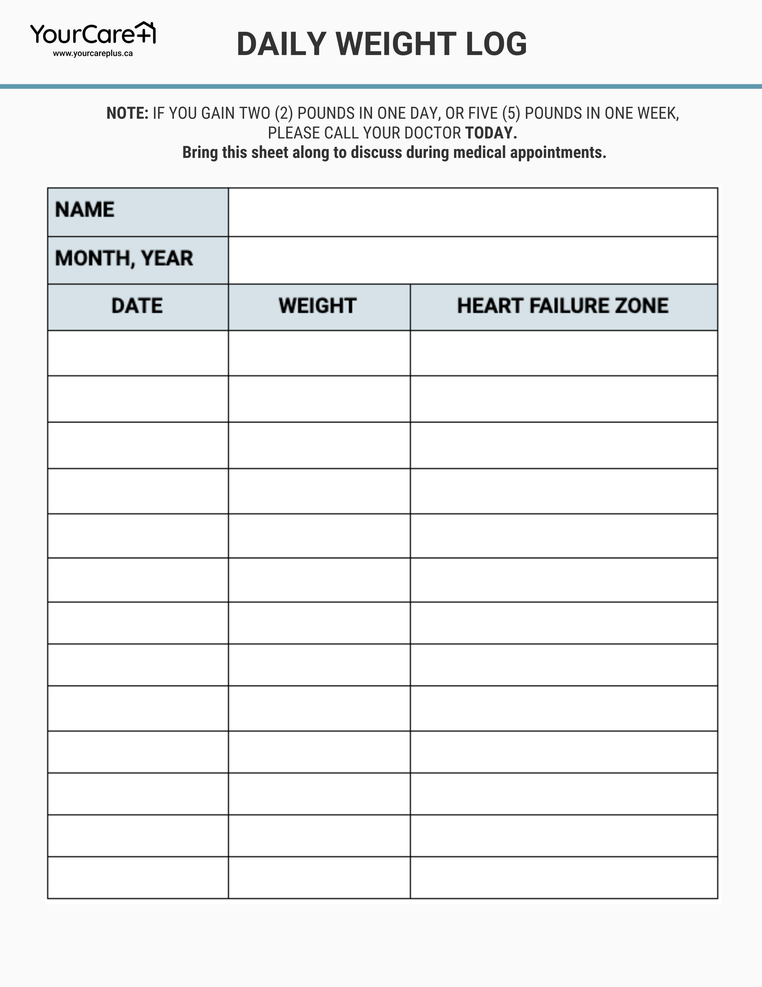 Heart Failure Daily Weight Log