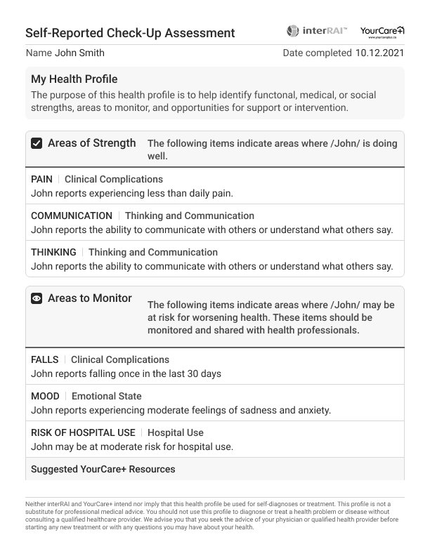 Output: Printable sheets for health professionals